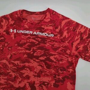 Under Armour Shirt Mens Large T-Shirt UA‎ Tech ABC Camo Short Sleeve Venom Red